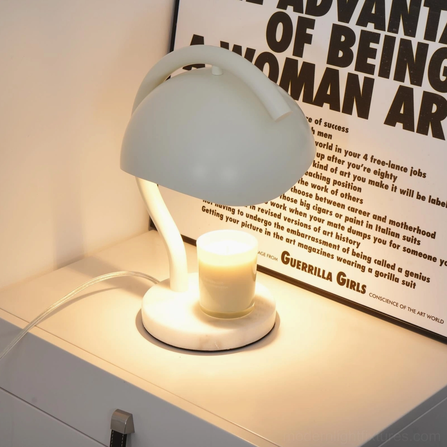Transitional style candle warmer lamp combining Scandinavian minimalism with luxury home decor aesthetics