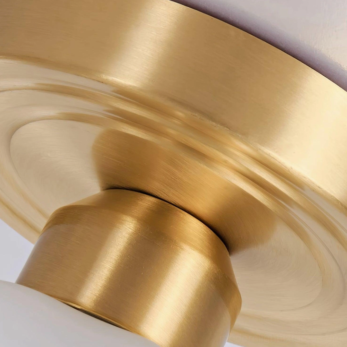 Vintage style scalloped ceiling light with brass canopy in transitional interior design aesthetic
