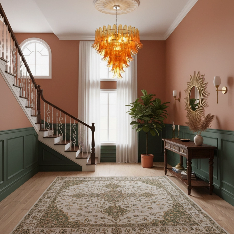 Chandelier petal fixture close-up of translucent glass petals with soft light diffusion quality