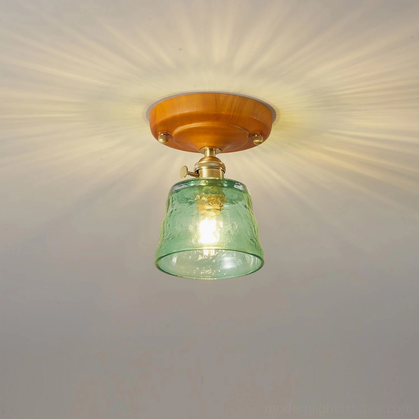 Trapezoid textured vintage glass ceiling light Model A compact size installation