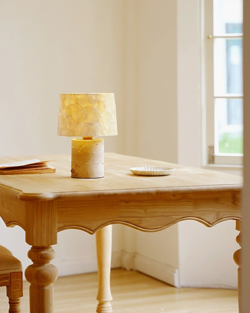 Travertine and capiz shell lamp soft light diffusion 3-color temperature switching