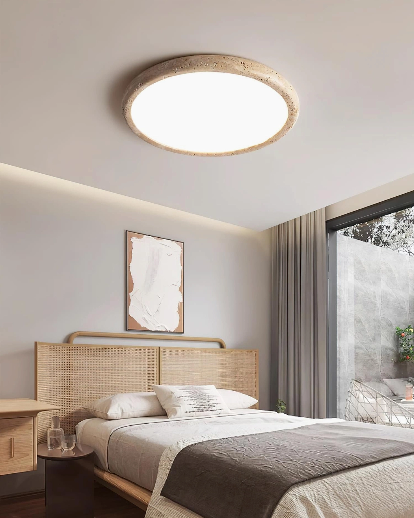Modern travertine flush mount ceiling light architectural focal point