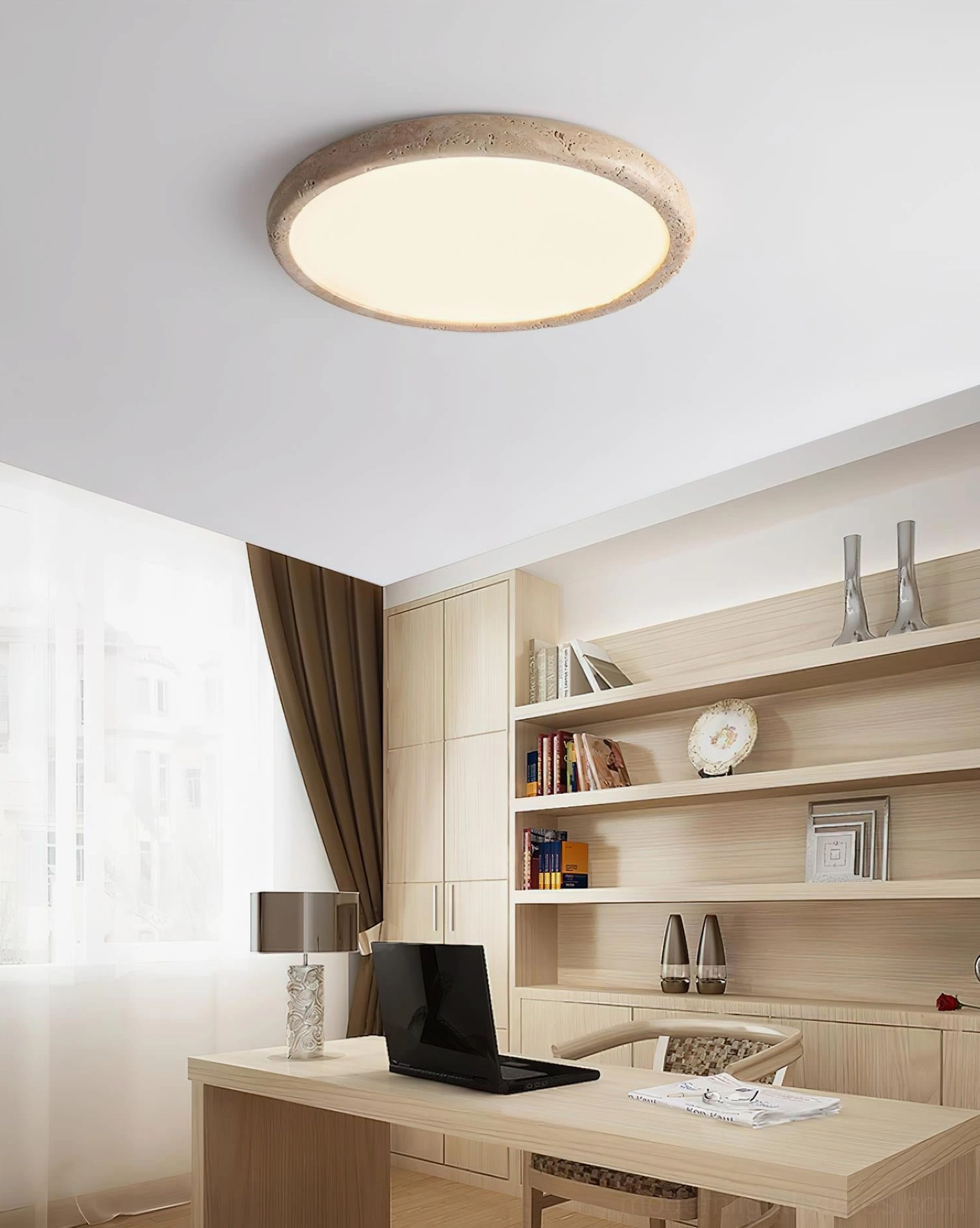 Kleine travertine ceiling light neutral beige white finish color options