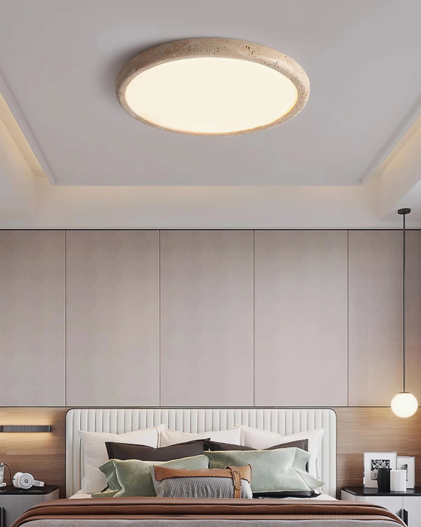 Travertine stone ceiling light installation bathroom damp-rated fixture