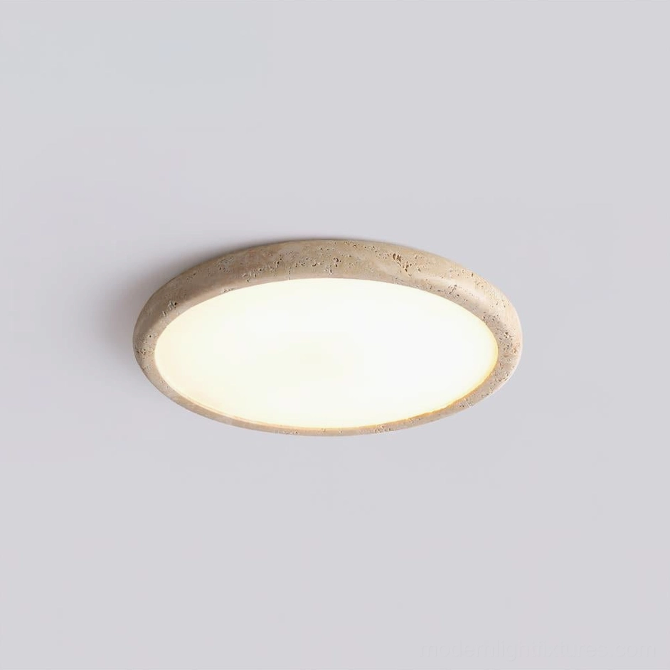 Kleine travertine ceiling light warm wood bedroom ambient lighting design