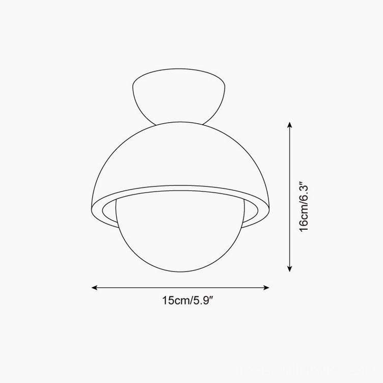 Travertine dome ceiling light technical specification drawing with dimensions