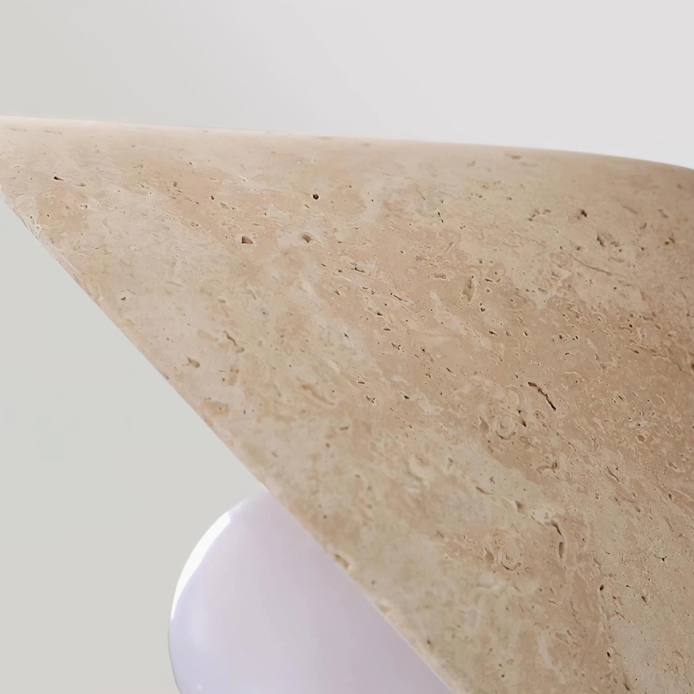 Sierra travertine ceiling light fixture mounted on wood ceiling in Scandinavian minimalist interior