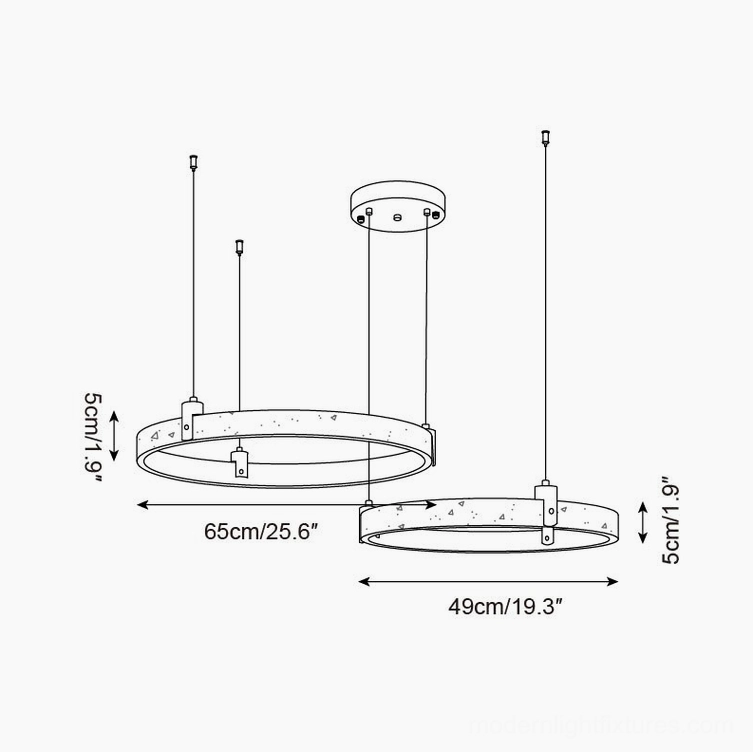 Eclora travertine pendant chandelier artistic overhead view of ring geometry