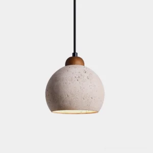travertine dome pendant light front view wabi-sabi stone texture modern minimalist