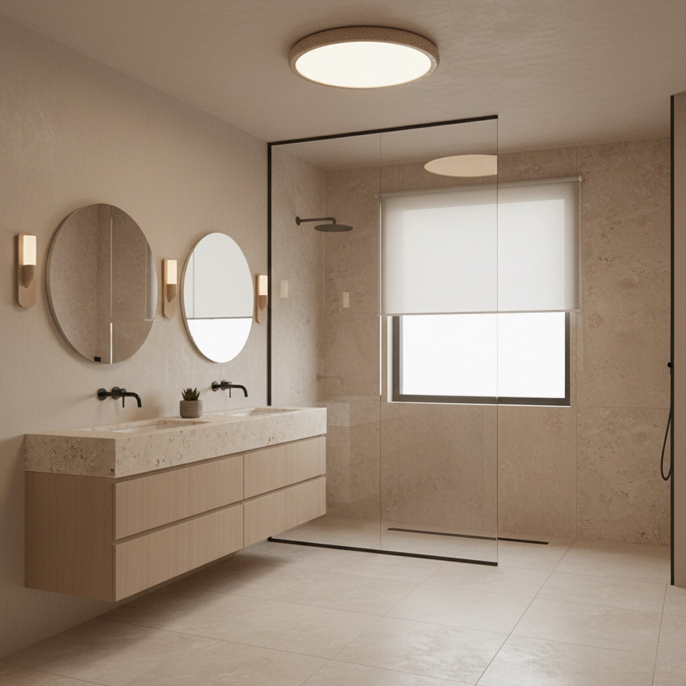Modern travertine flush mount ceiling light sculptural stone design