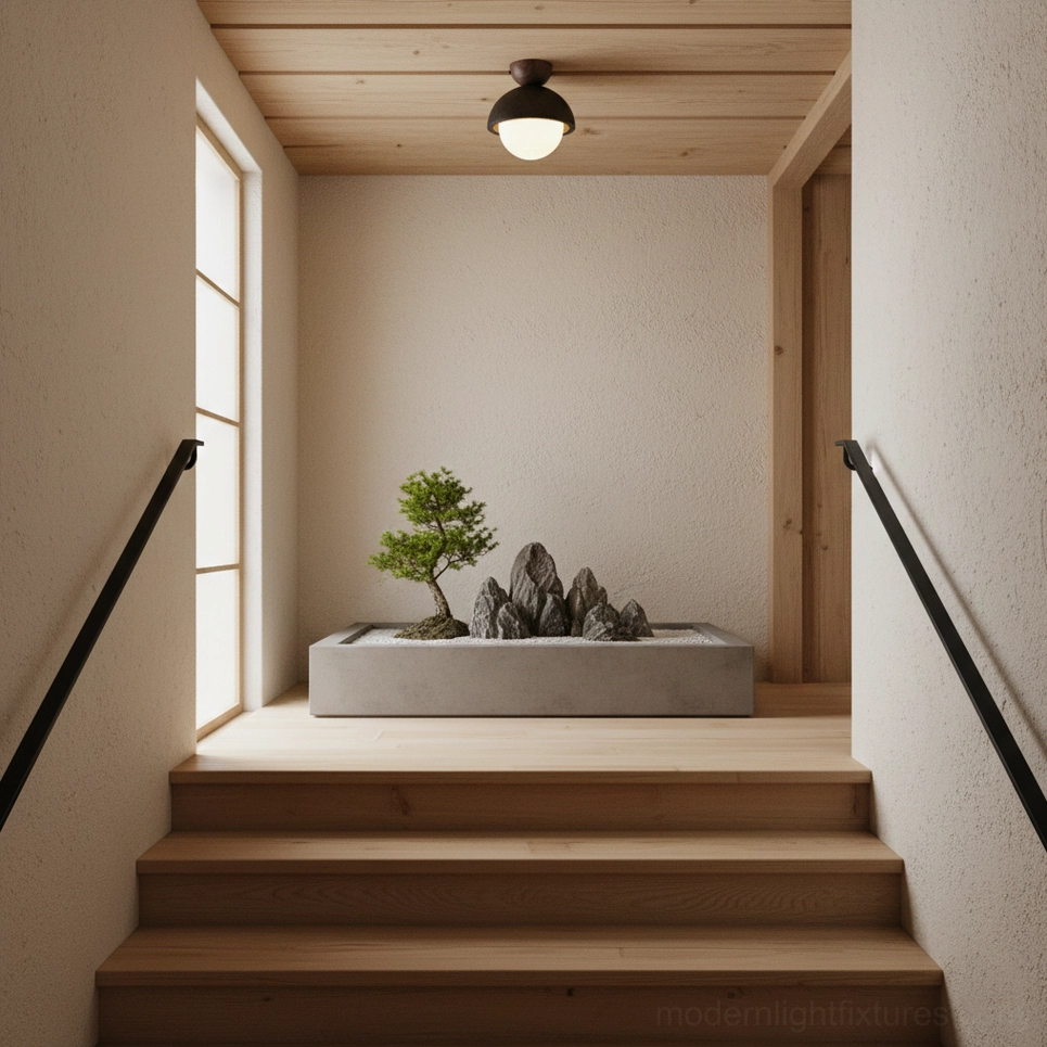 Travertine ceiling light with frosted glass diffuser warm ambient glow