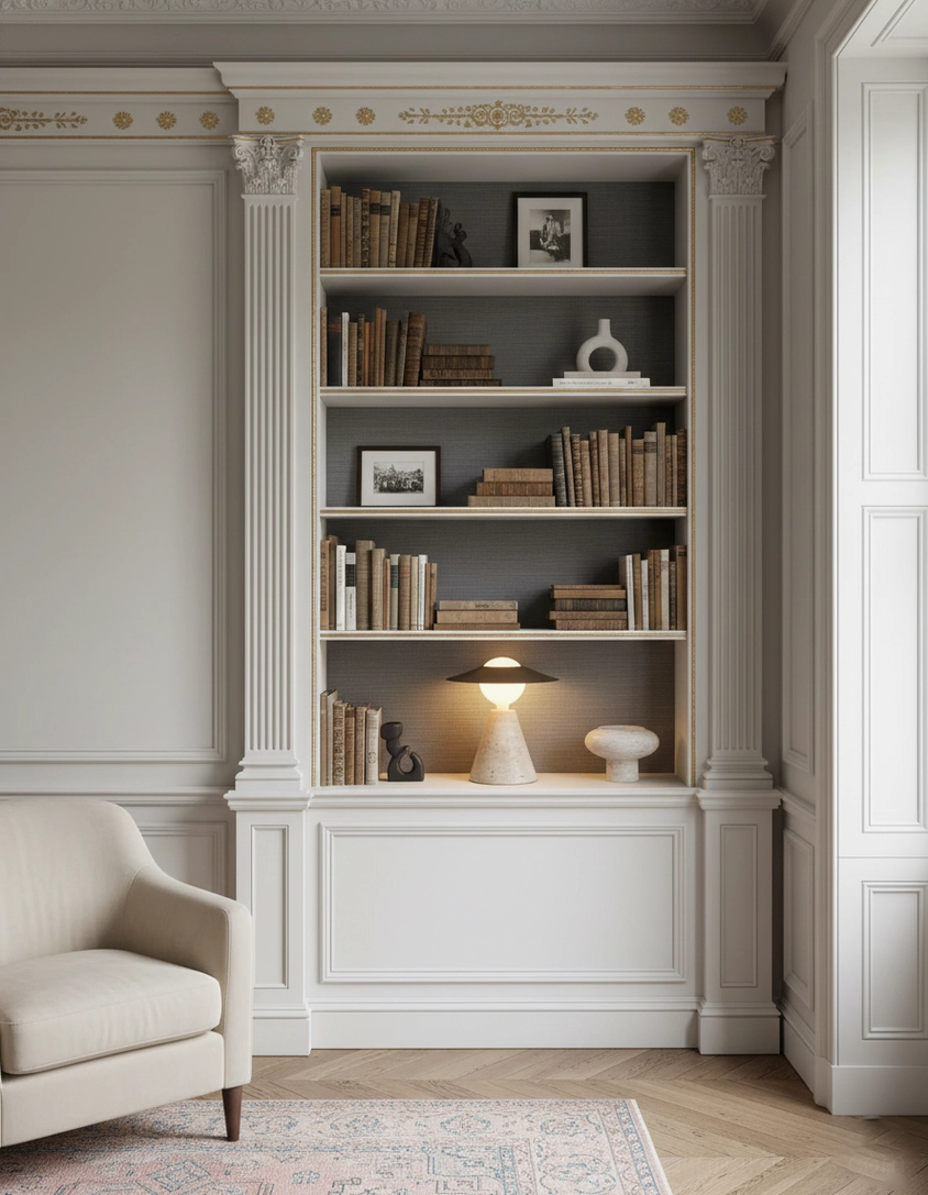 Travertine table lamp demonstrating warm ambient lighting in interior space