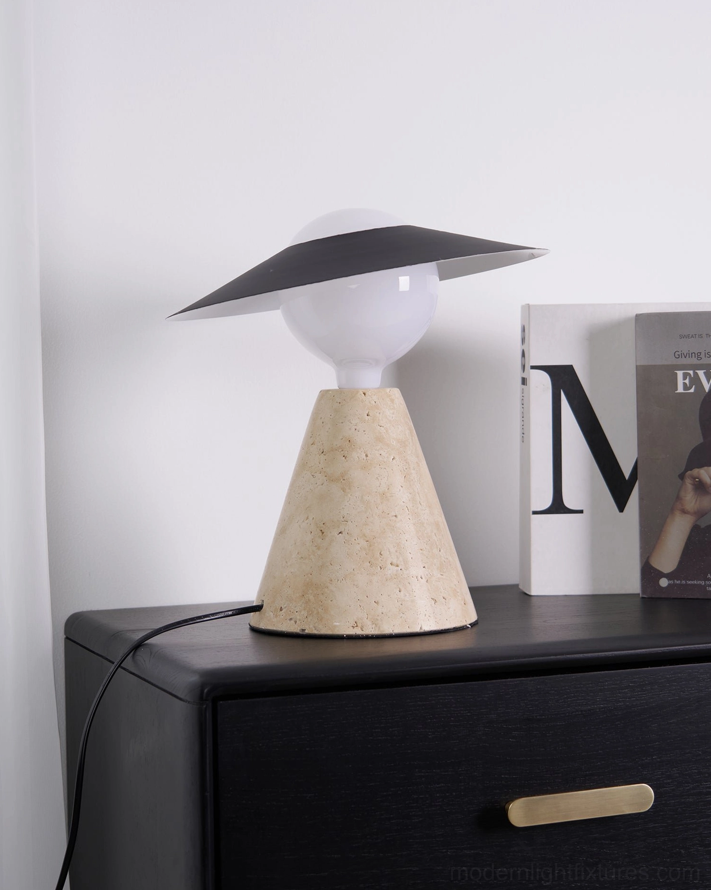 Travertine table lamp architectural form and sculptural presence
