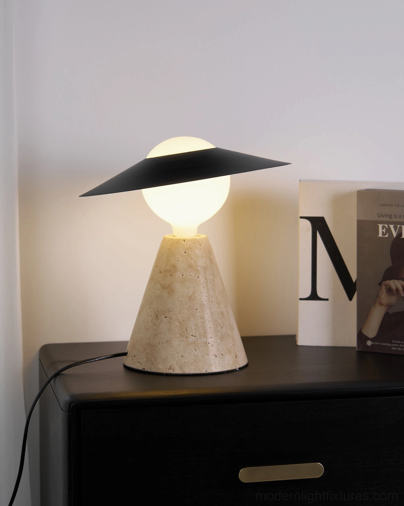 Contemporary travertine table lamp multiple color finish options