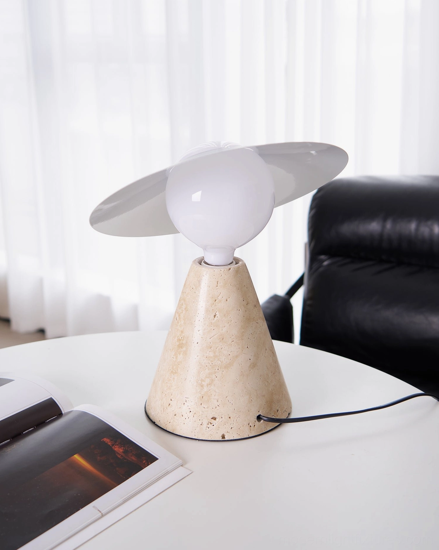 Travertine table lamp energy efficient minimalist lighting solution