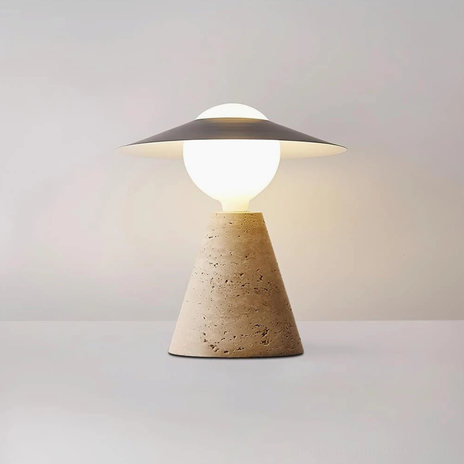 Travertine table lamp with plug options for international use
