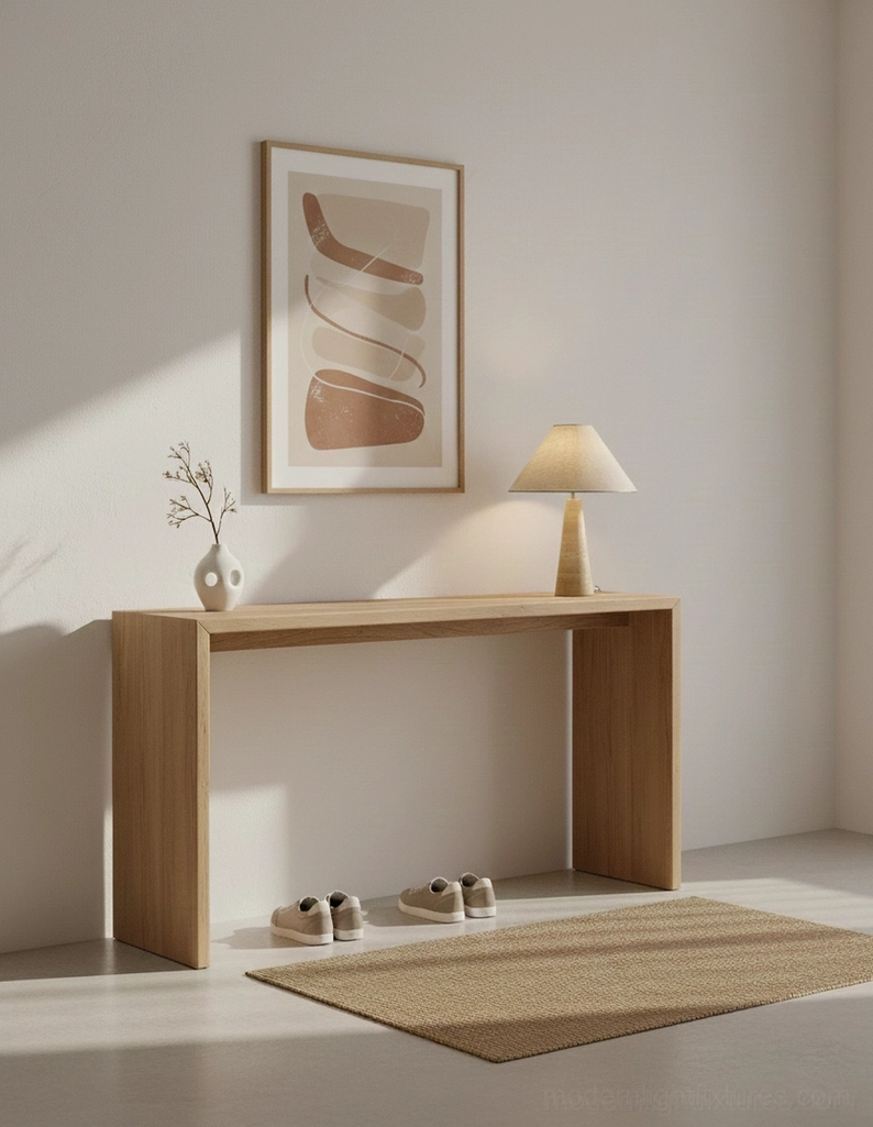 Natural travertine table lamp with warm linen shade showing soft diffused light quality and ambient illumination effect