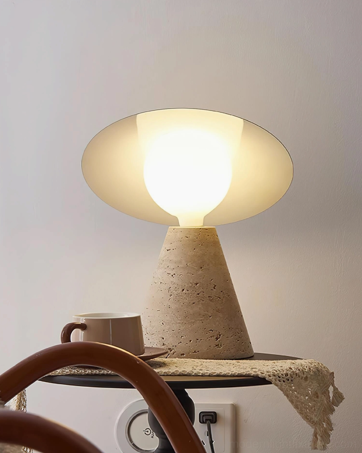 Travertine table lamp with metal shade contemporary design showcase
