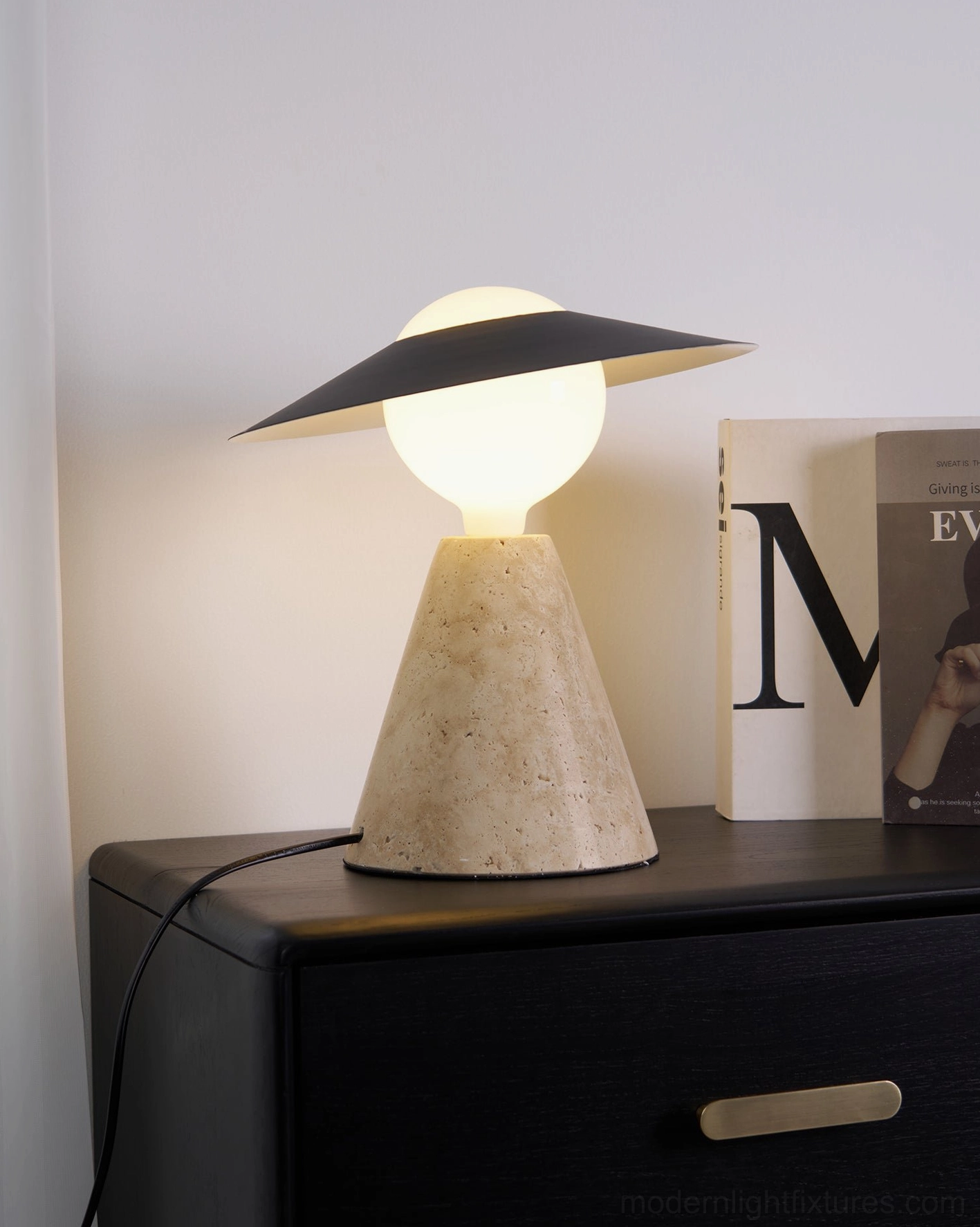 Modern minimalist travertine table lamp design aesthetic appeal