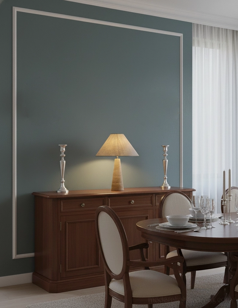 Travertine stone table lamp demonstrating elegant minimalist Scandinavian design aesthetic with neutral tones