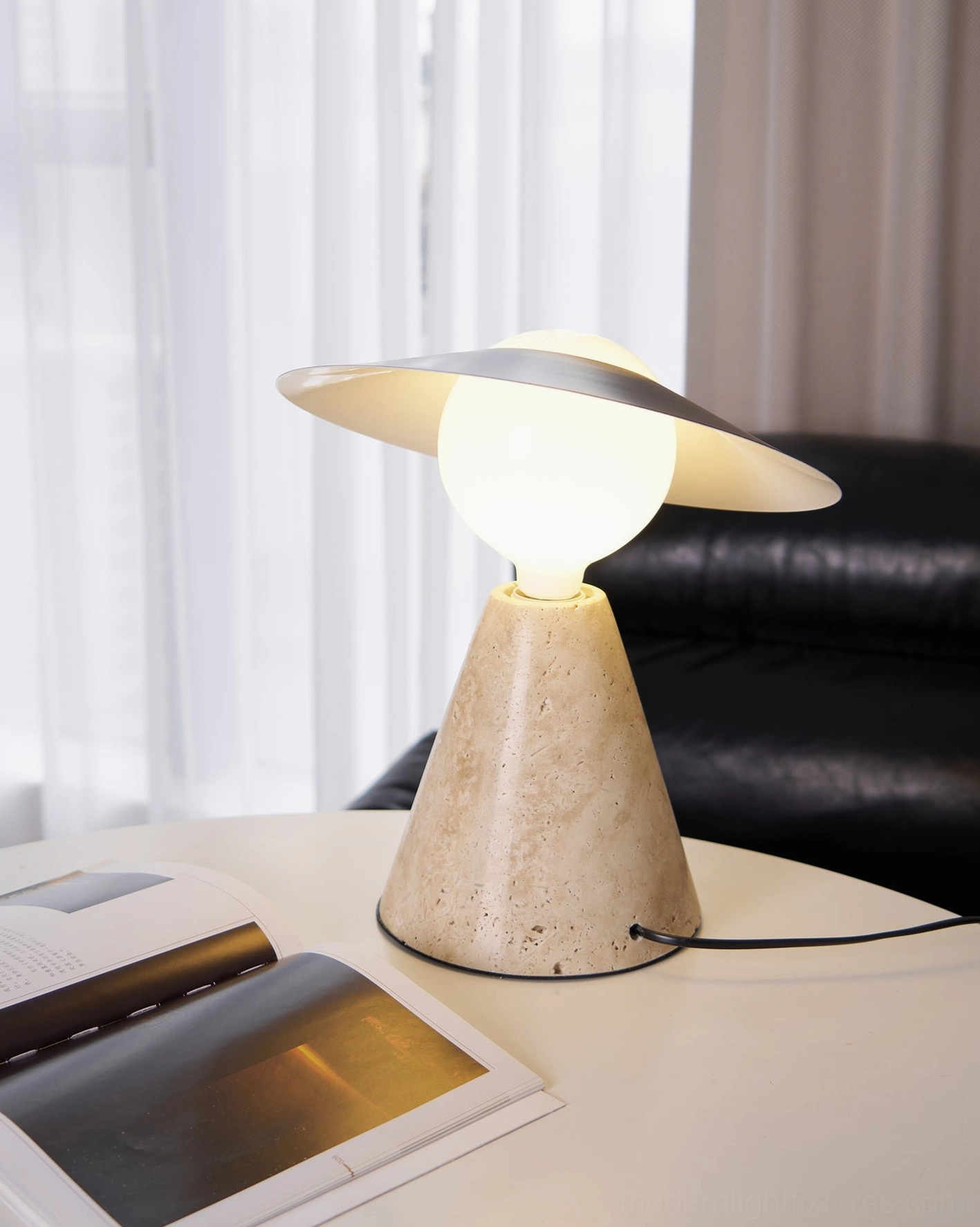 Travertine stone table lamp natural material characteristics display