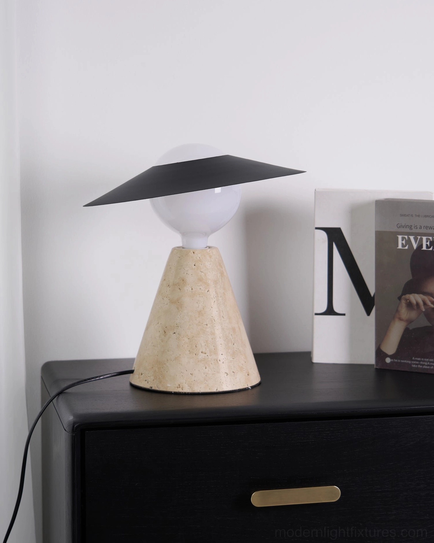Travertine table lamp international power cord specifications display