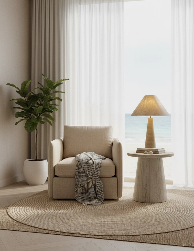 Lulu travertine table lamp profile silhouette view showing proportional conical form and refined overall design silhouette