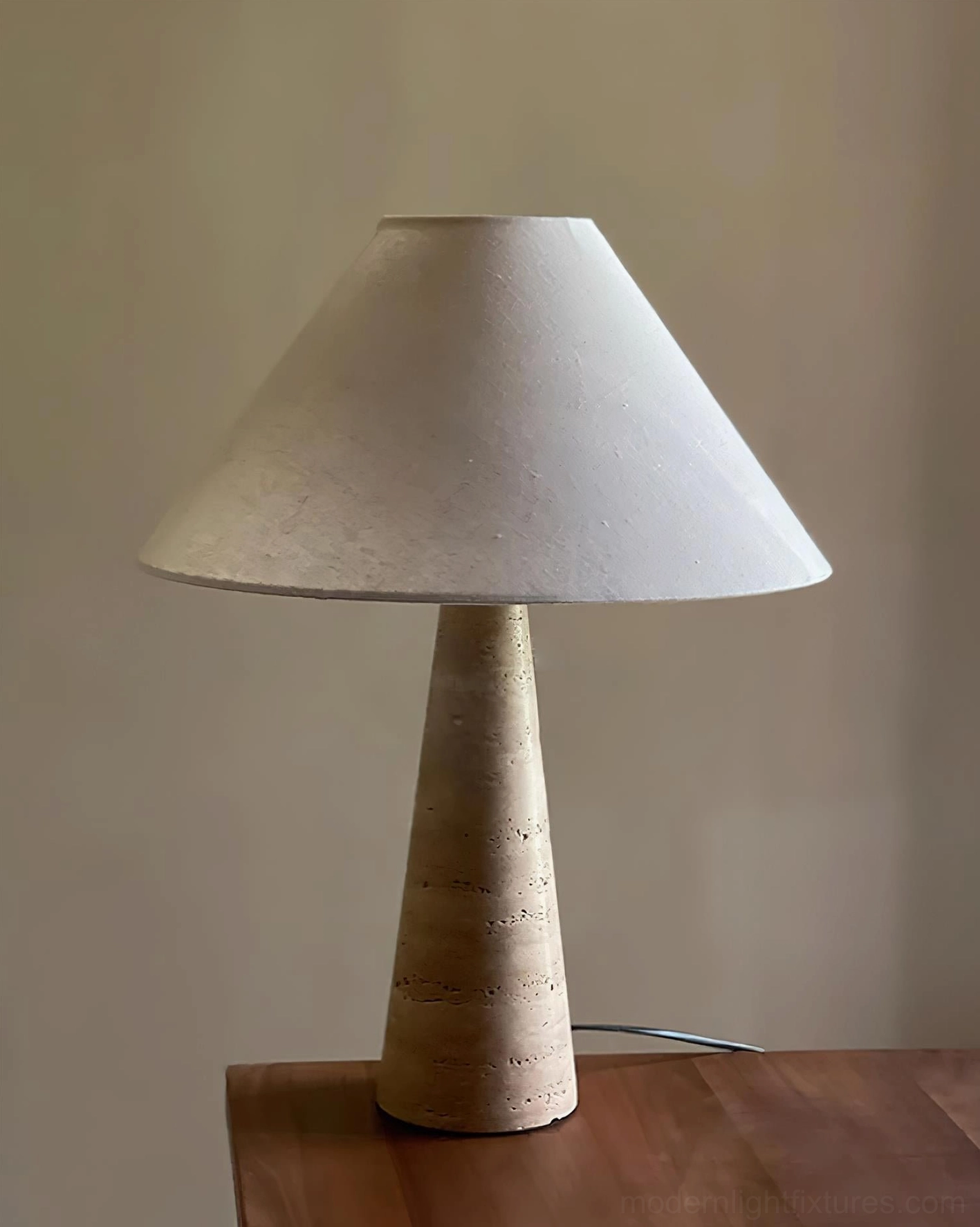 Lulu travertine table lamp with 59-inch cord and push-button switch ready for immediate installation and use