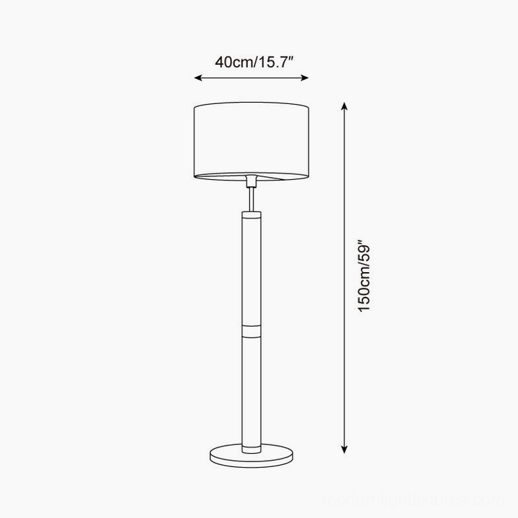 Travertine floor lamp dimensions and technical specifications - 150cm height 40cm width orthographic view