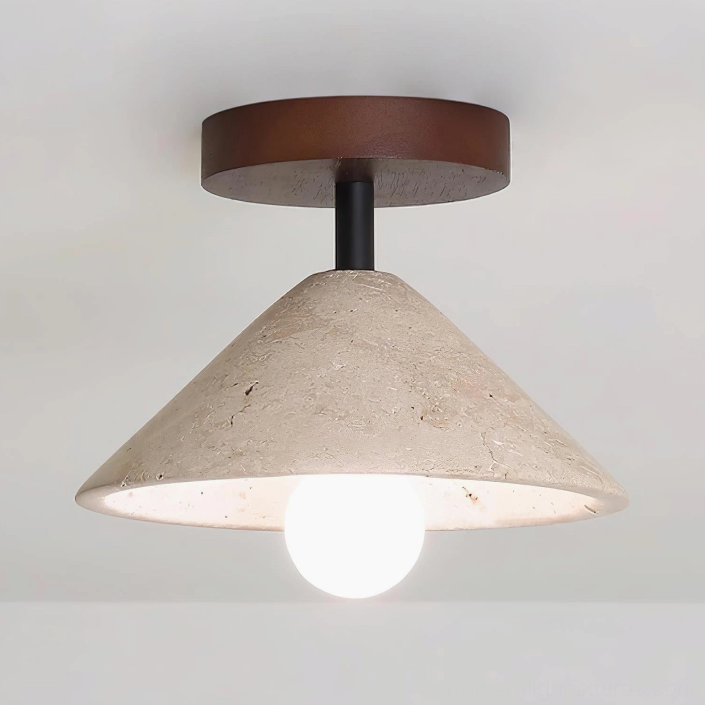 Sierra travertine semi-flush ceiling light showcasing natural stone porous texture and character