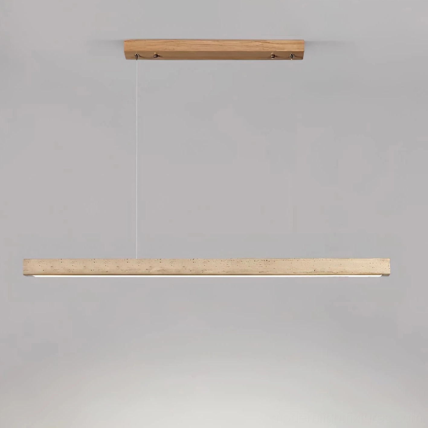 Travertine linear pendant chandelier 150cm extra large dining room installation