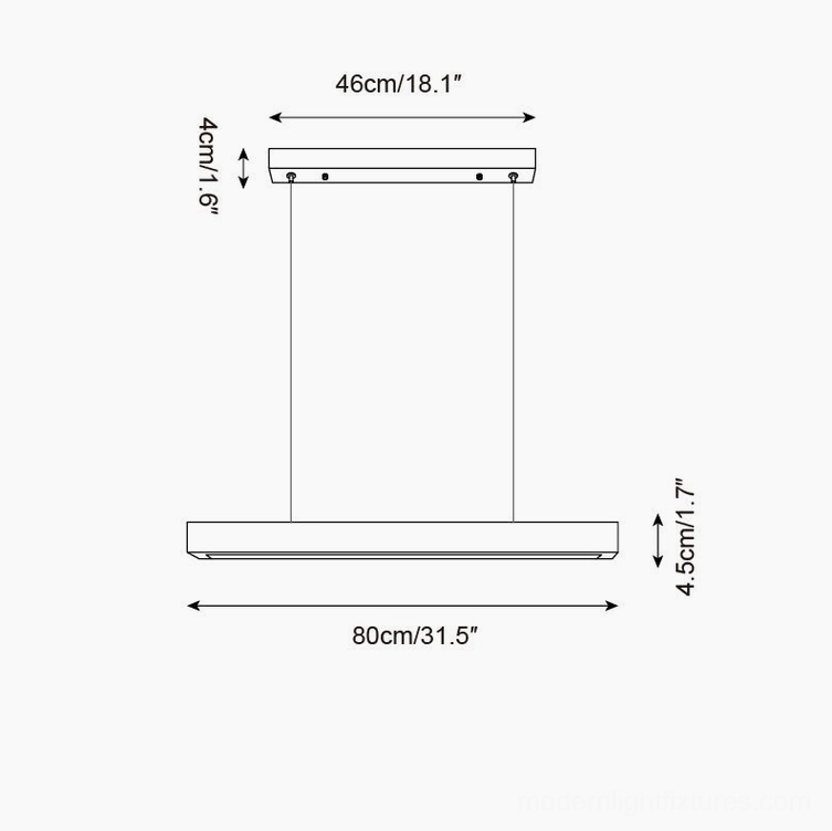 Technical specification drawing travertine linear pendant chandelier 80cm length