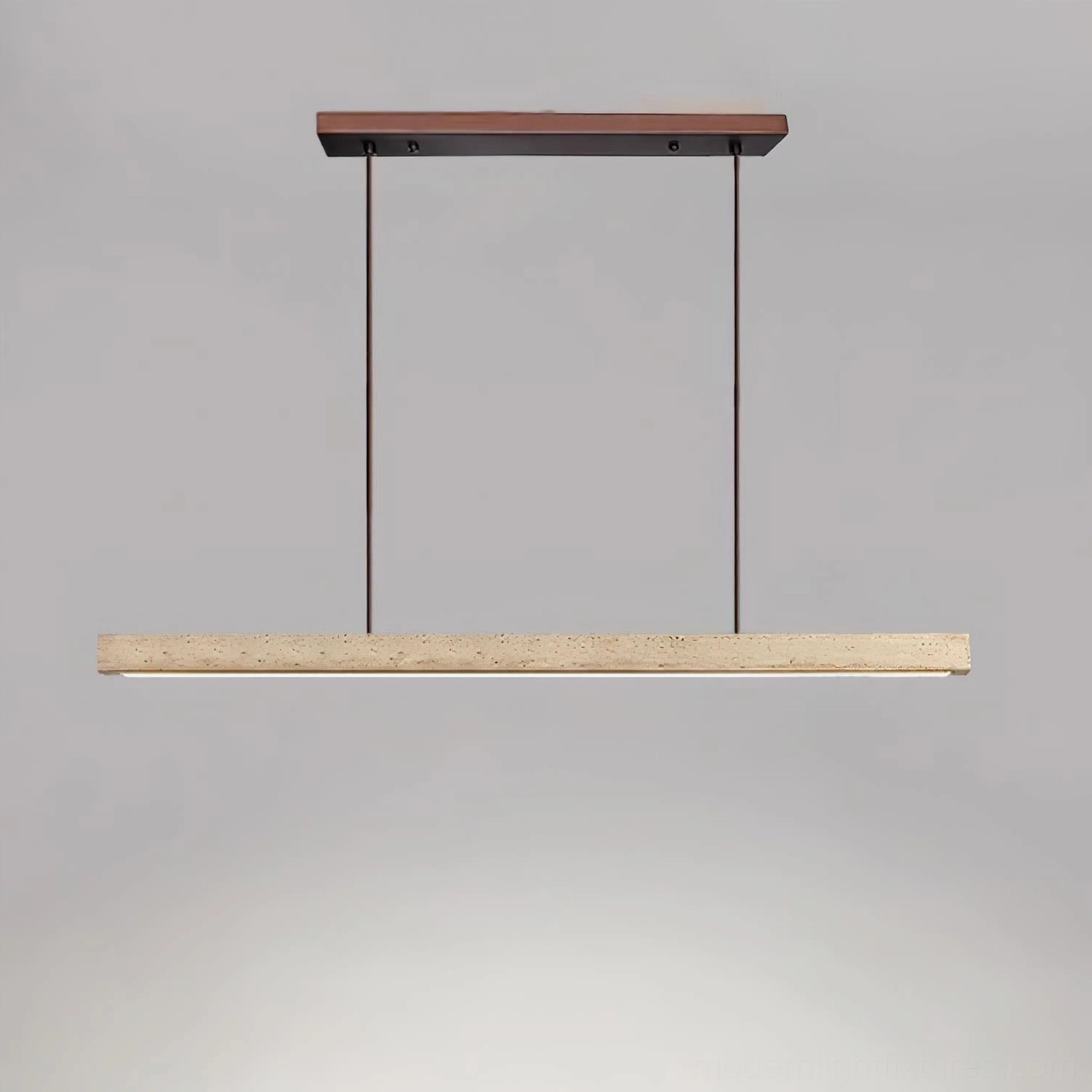 Travertine linear pendant light 120cm large size above dining table
