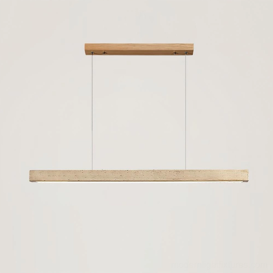 Travertine linear pendant chandelier adjustable height cable suspension system