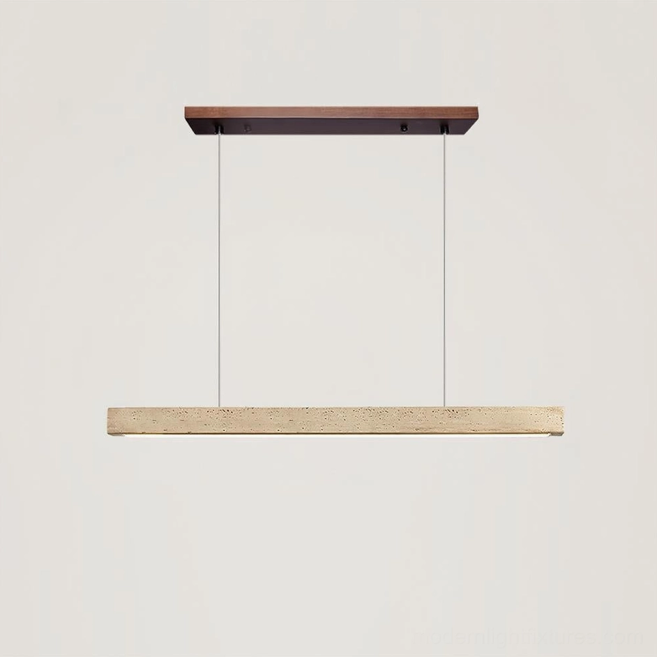 Travertine linear pendant chandelier beige stone shade warm ambiance