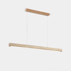 Travertine linear pendant chandelier modern stone light fixture minimalist studio view