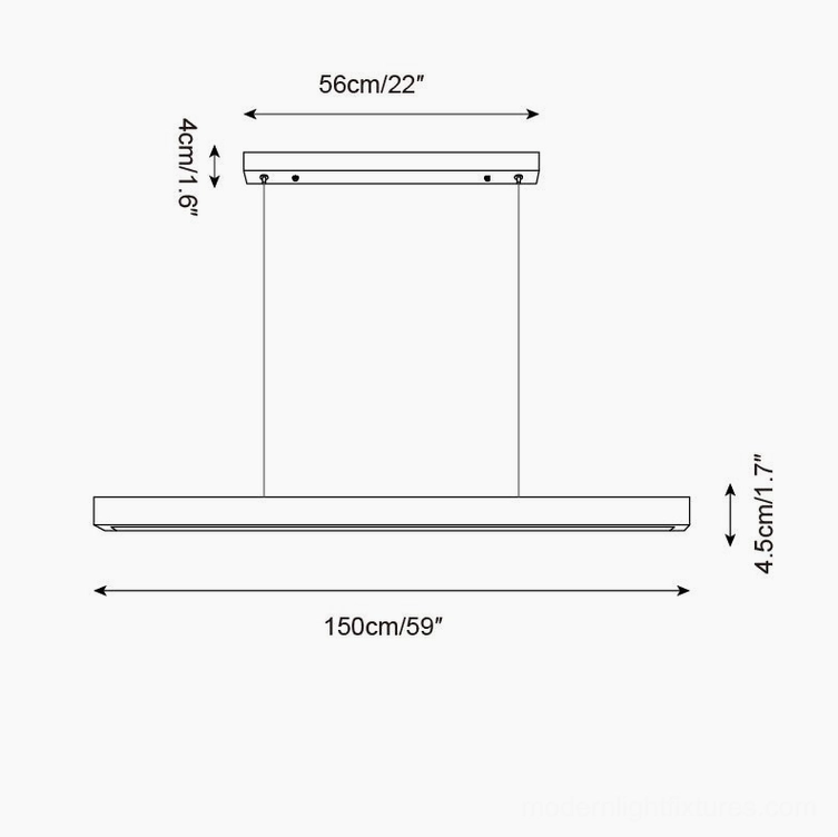 Technical specification drawing travertine linear chandelier 150cm extra large