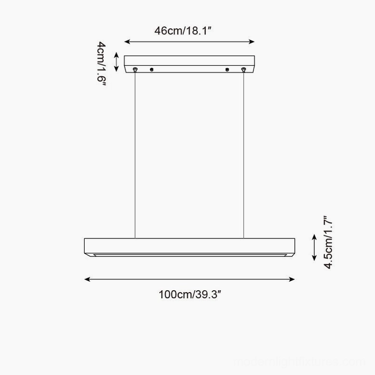Technical dimension drawing travertine linear pendant chandelier 100cm specification
