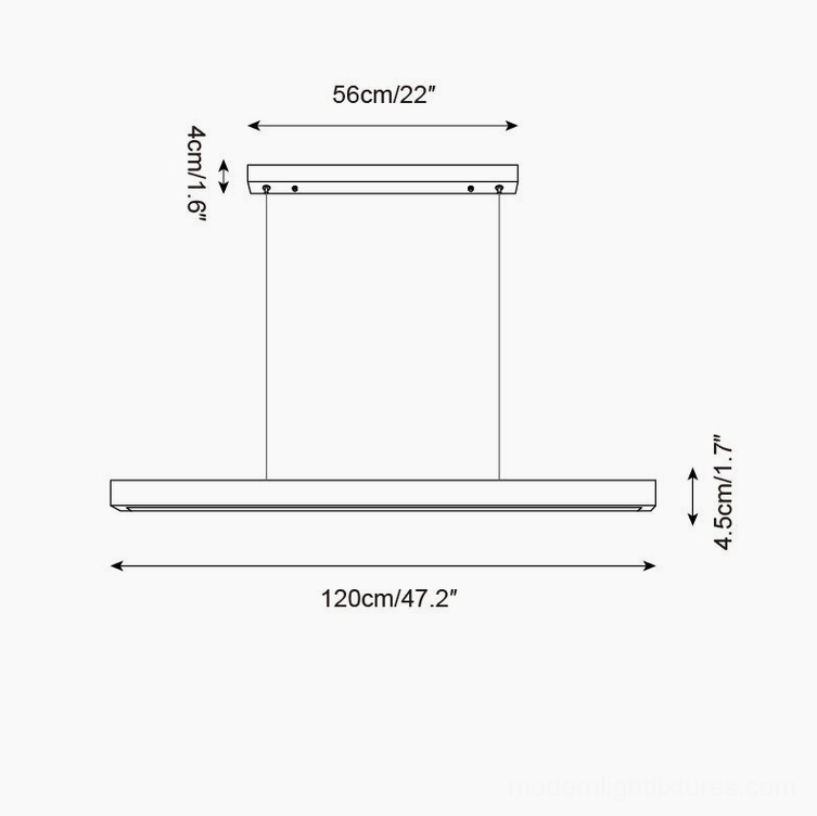 Technical dimension drawing travertine pendant light 120cm length specification