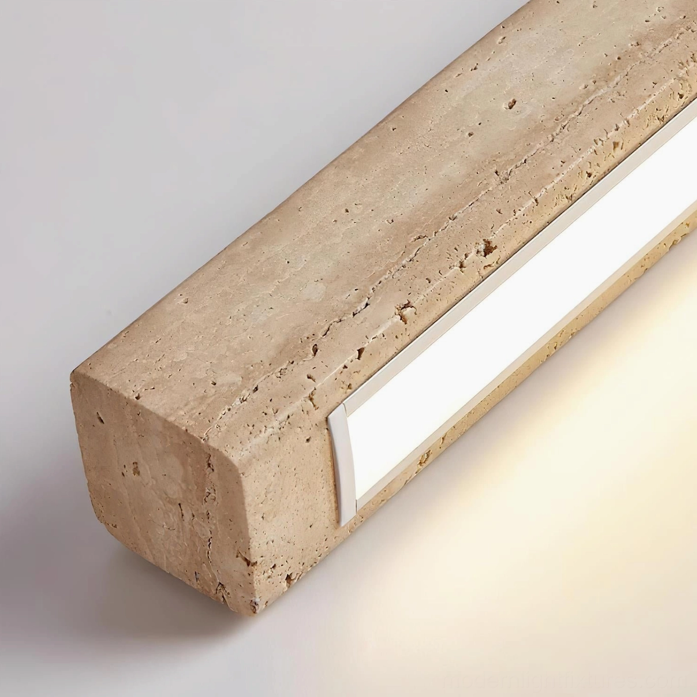 Travertine linear pendant chandelier walnut wood finish color option view