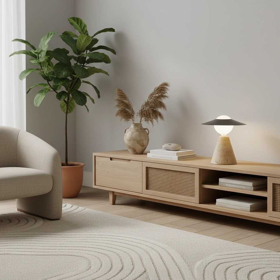 Travertine modern table lamp product photography studio display