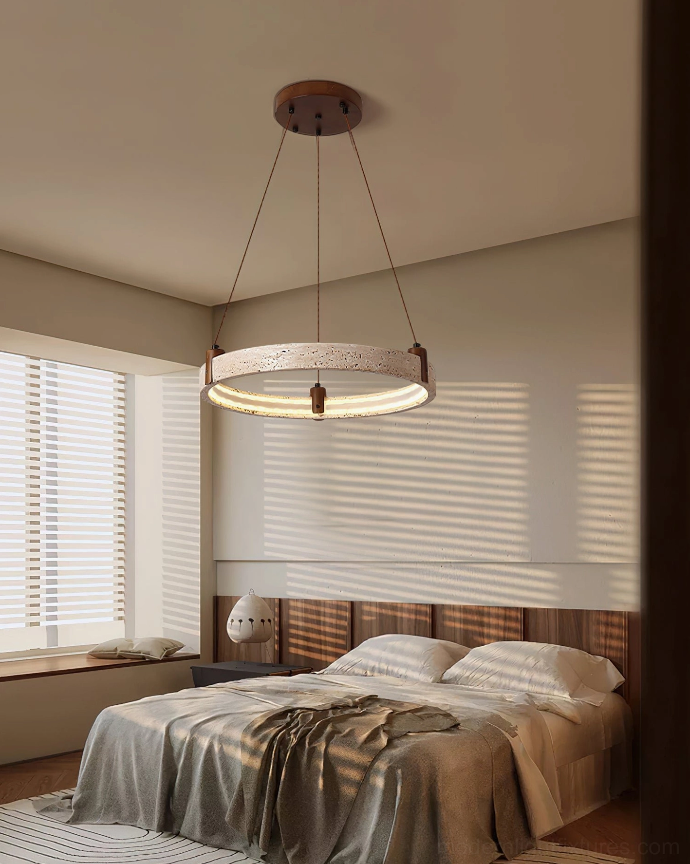Travertine ring pendant chandelier artistic composition of suspended rings