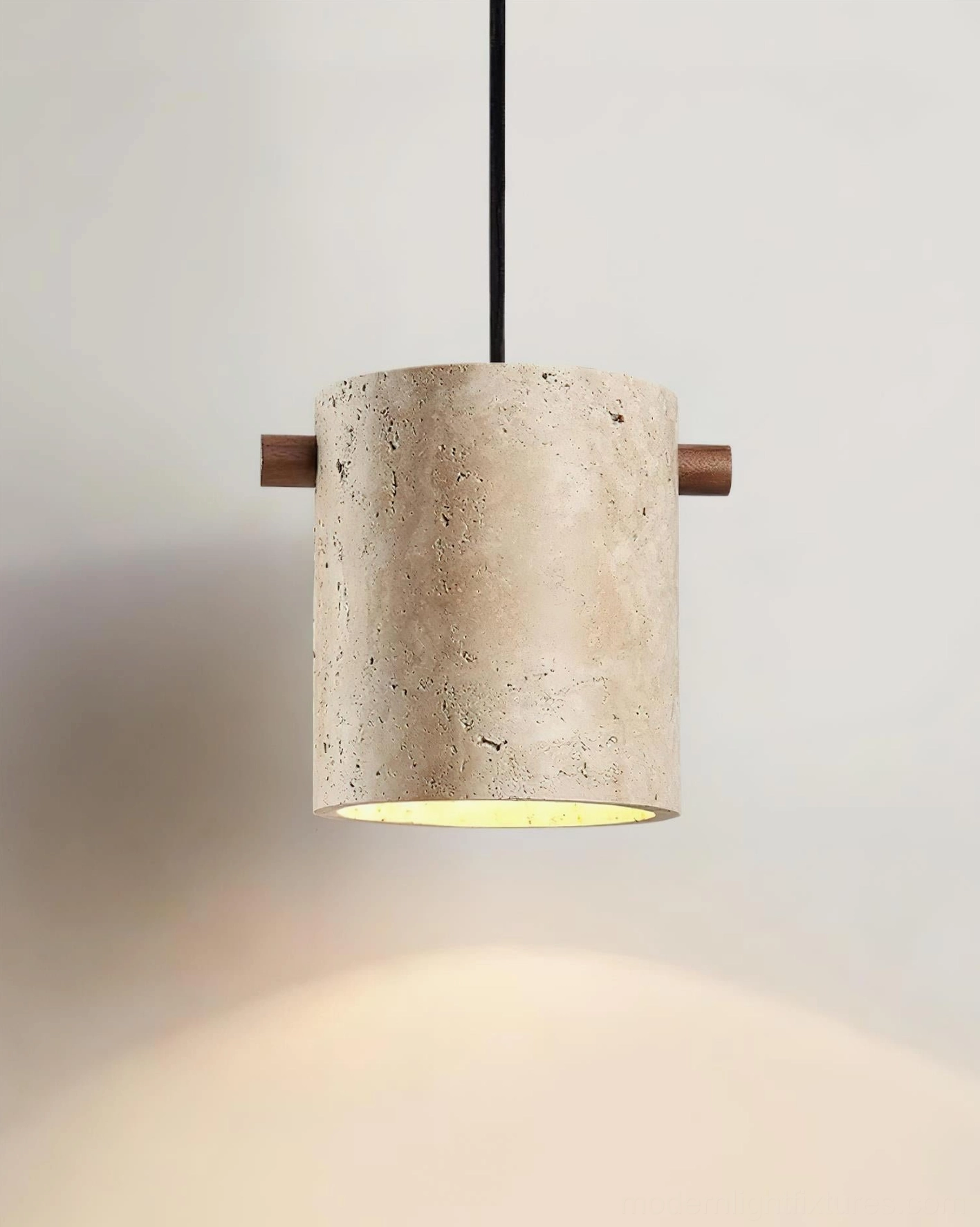 Modern travertine pendant lighting in contemporary home setting, natural stone architectural element