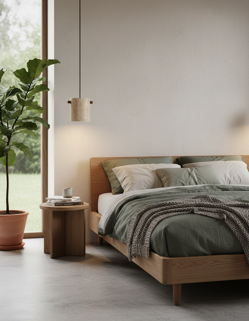 Contemporary travertine pendant lamp showing minimalist design aesthetic and architectural integration