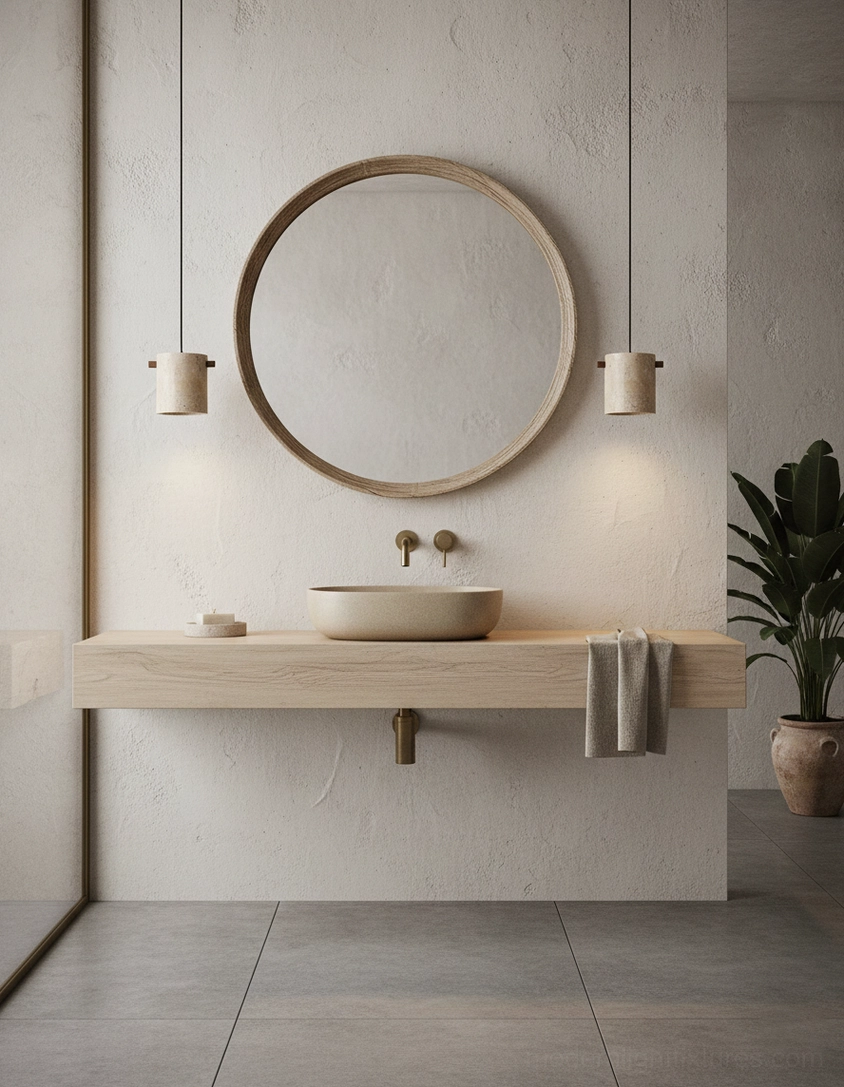 Modern travertine pendant light installed in stylish interior space, architectural statement piece