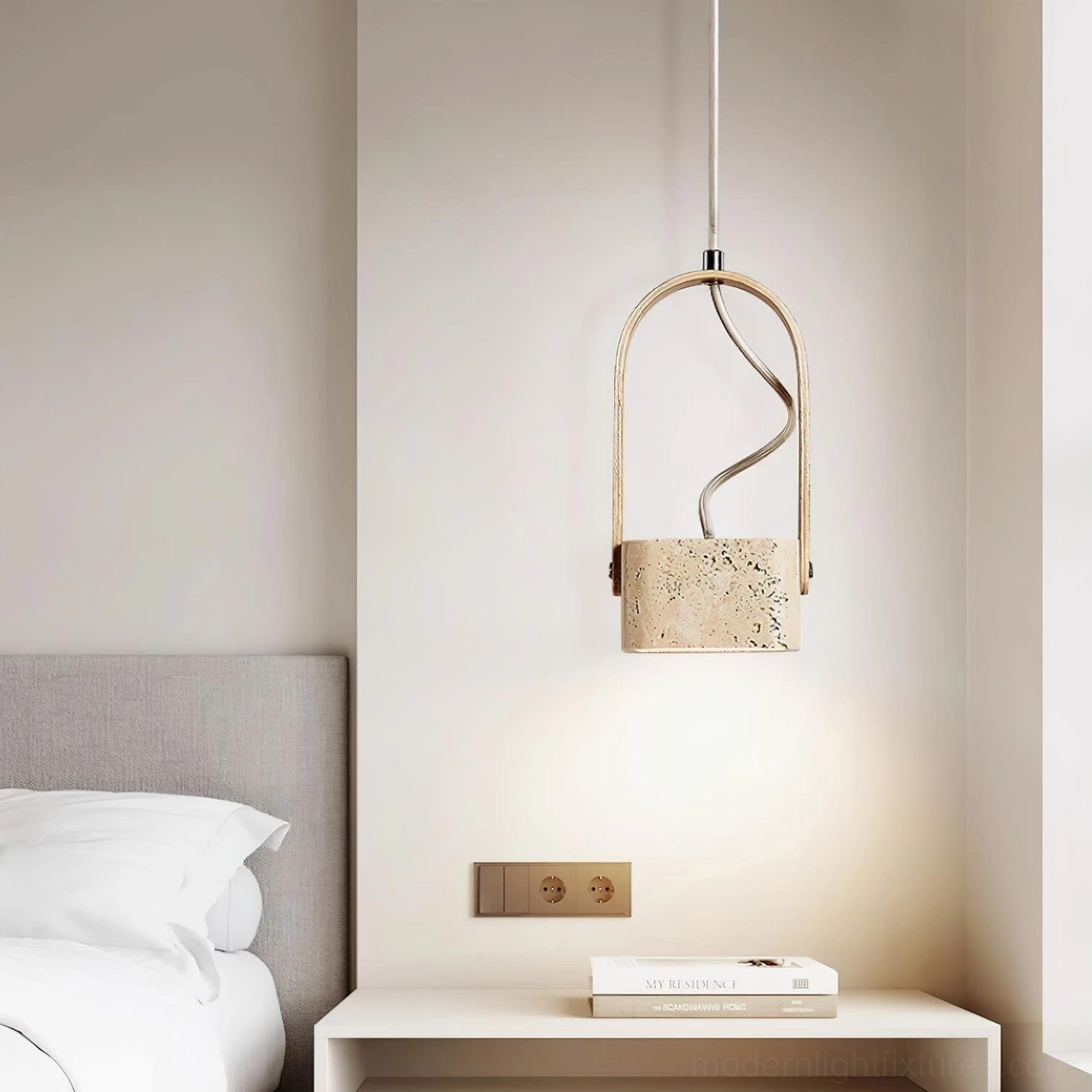 Travertine pendant lamp bedside lighting warm minimalist bedroom pendant fixture
