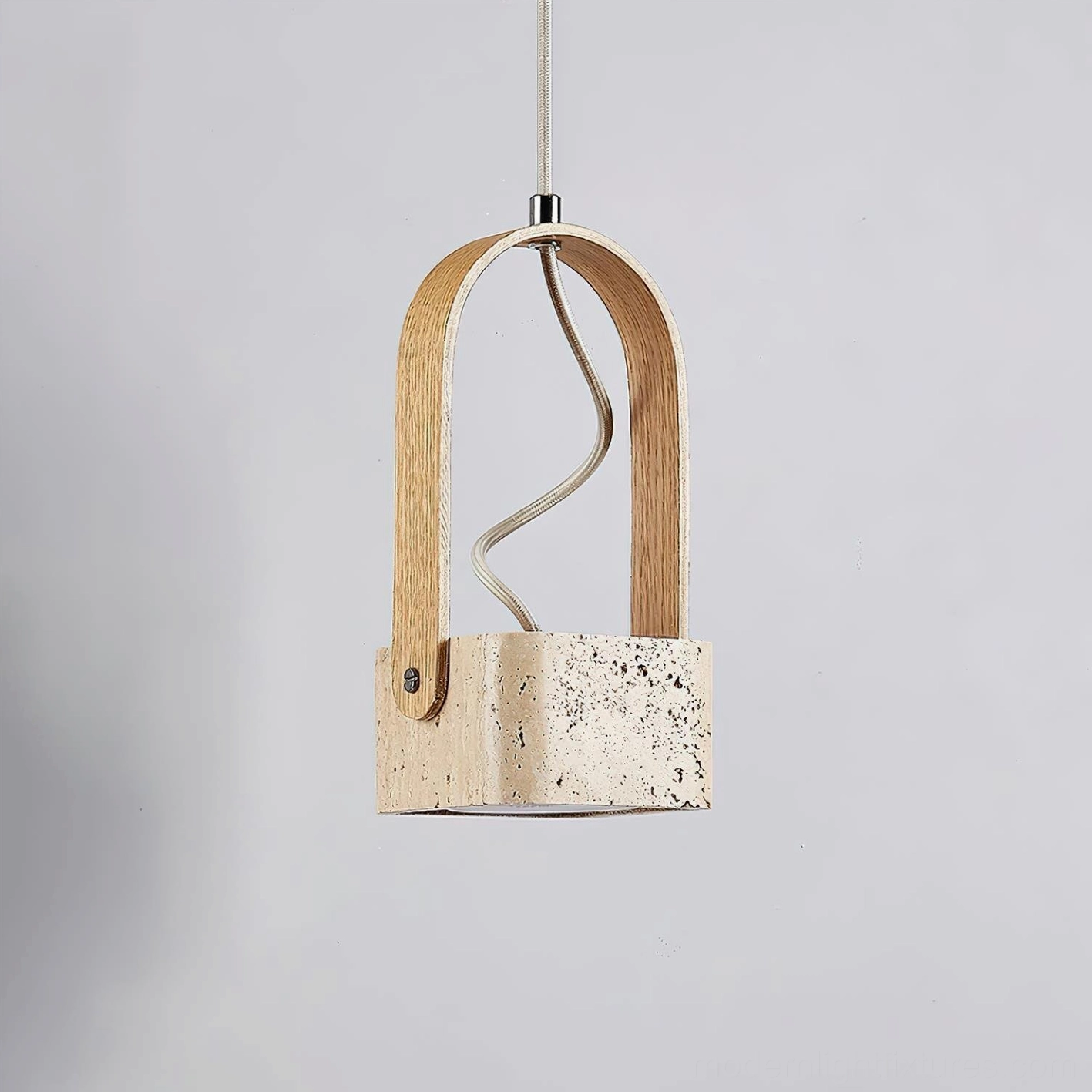 Travertine wood pendant lamp contemporary interior design natural stone light