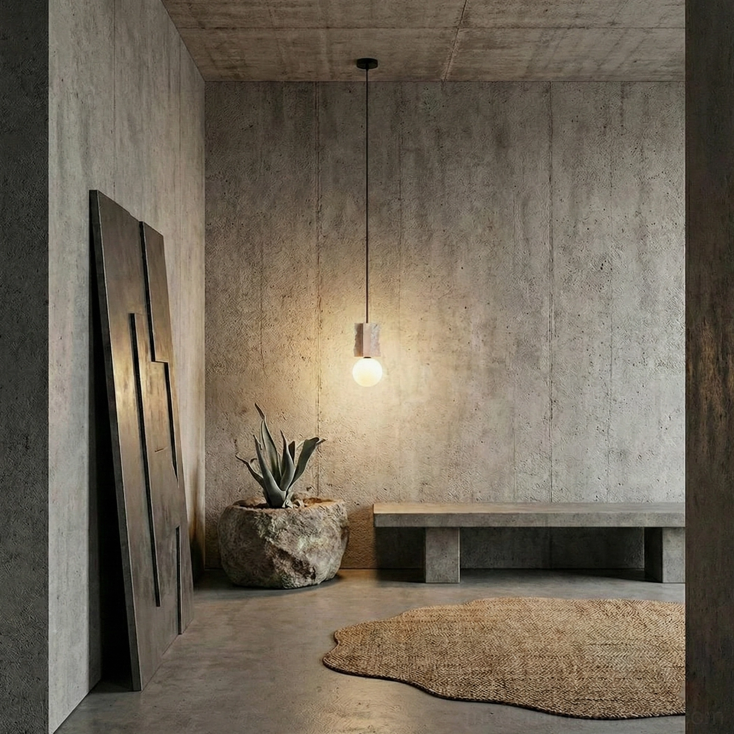 Travertine pendant light suspended from ceiling with adjustable wire showing installation flexibility and height adjustment capability