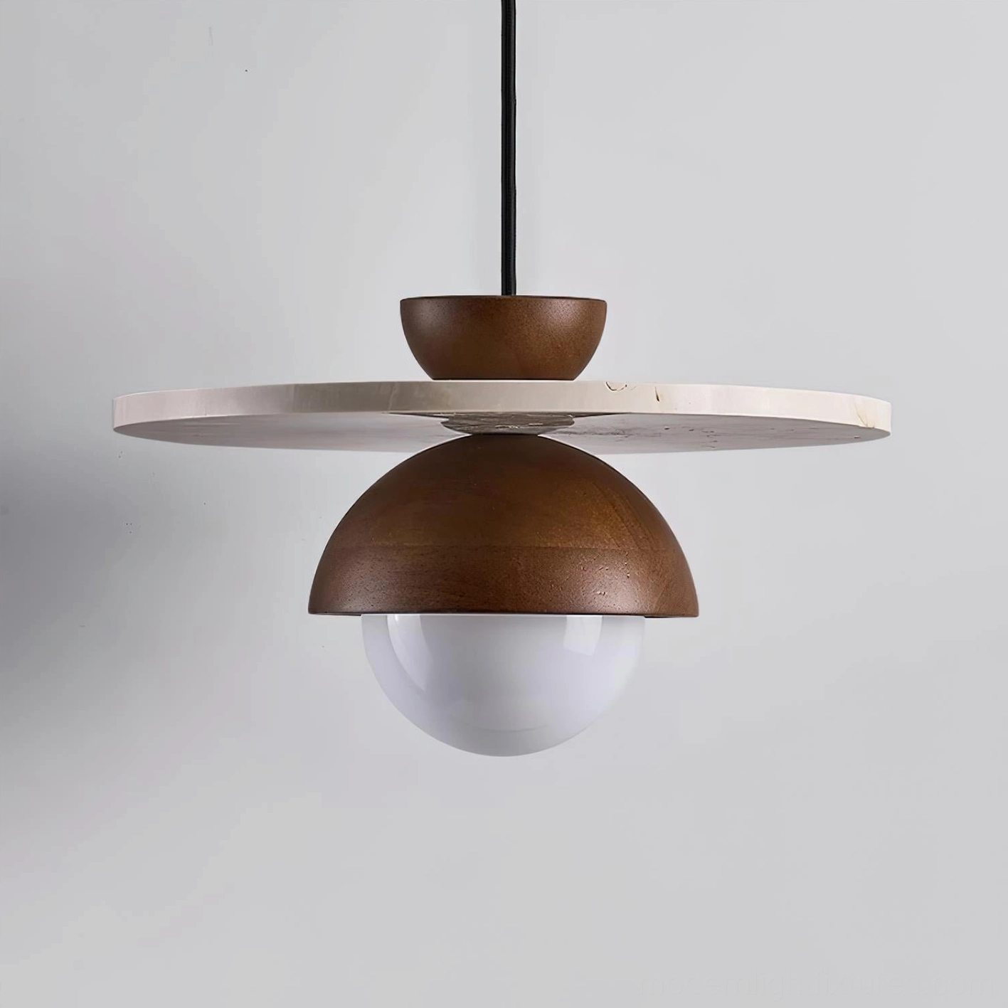 Modern travertine glass pendant lamp available in walnut color and natural wood finishes