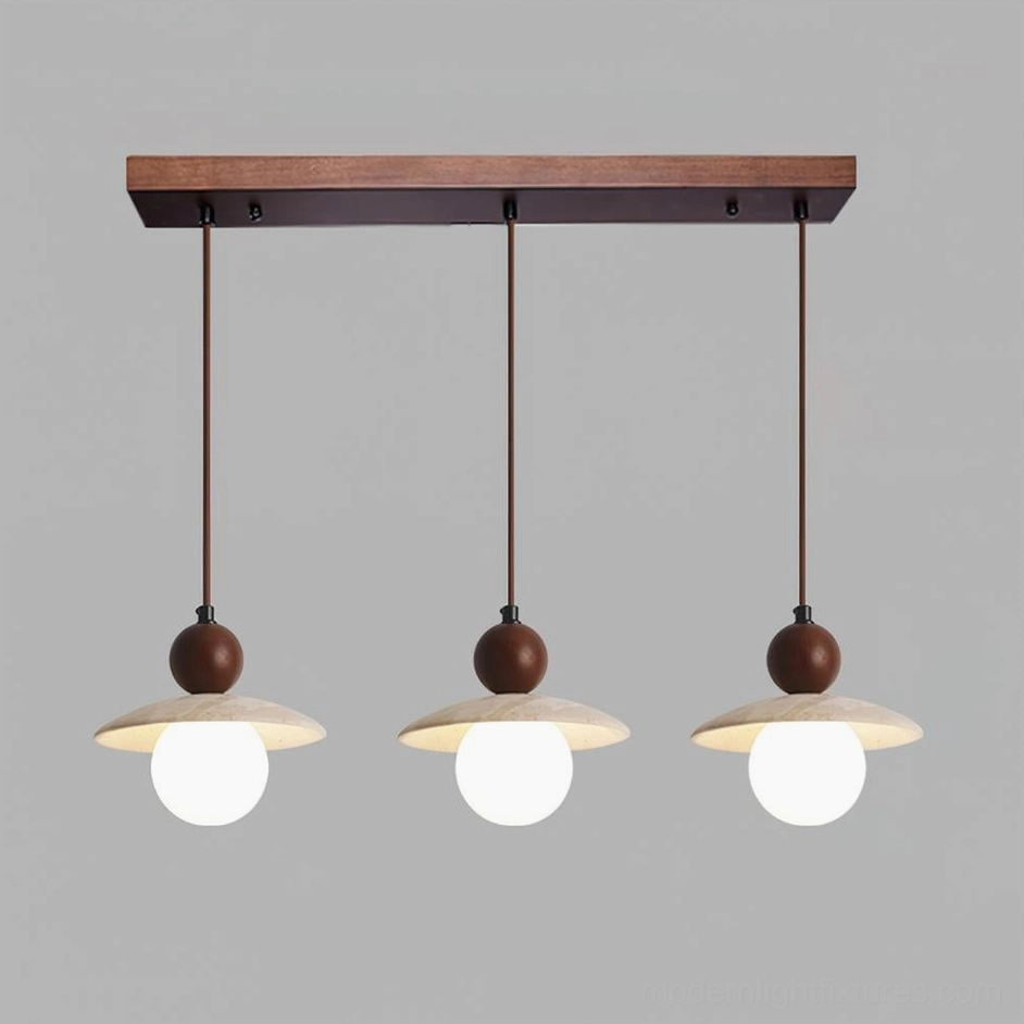 Travertine pendant lamp wood hardware detail minimalist Scandinavian aesthetic modern fixture design